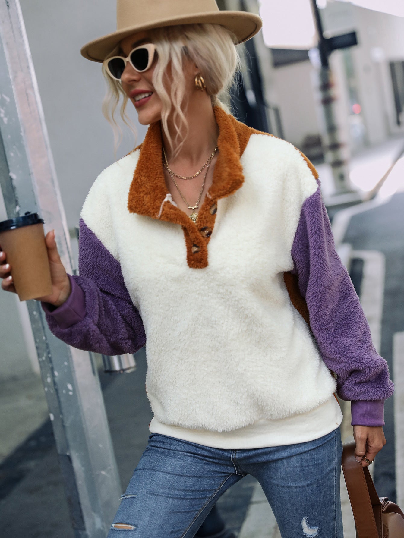 Ladies New Round Neck Long Sleeve Pullover Loose Plush Sweater