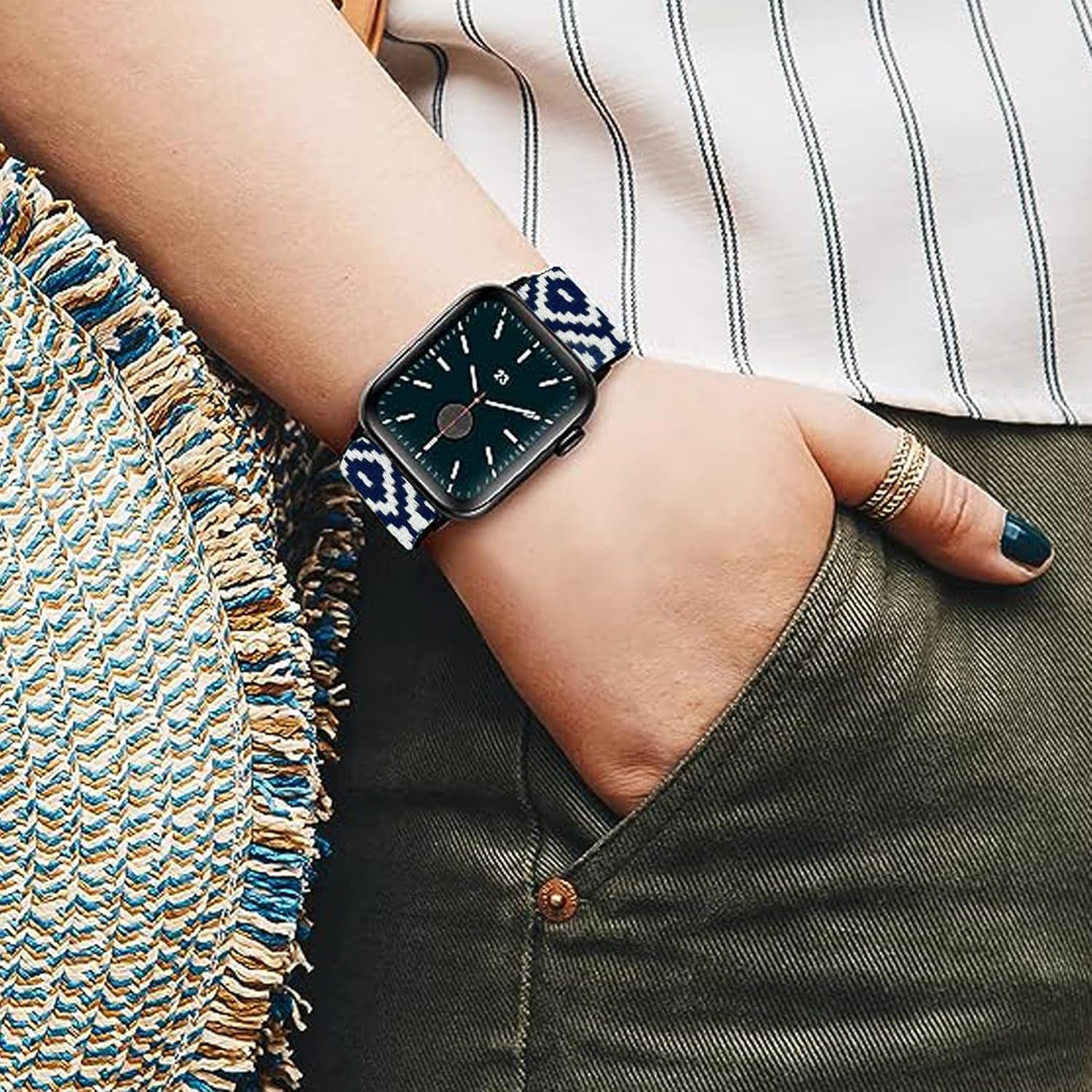 Compatible with IOWODO R30 Pro Bands,  20Mm Stretch Elastics Adjustable Strap Compatible with IOWODO R30 Pro / TOUCHELEX Gaea Series K802 1.28 Smart Watch / RLQA 54 1.83" Smart Watch (Rhomboid