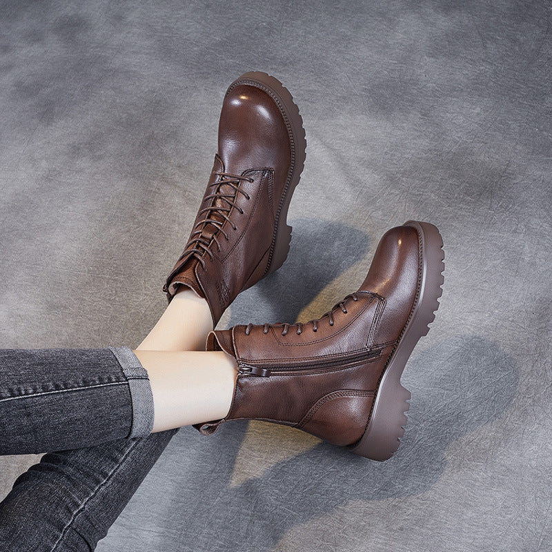 Womens Soft Leather Chunky-heel Ankle Boots With A Fleece-lined Interior
