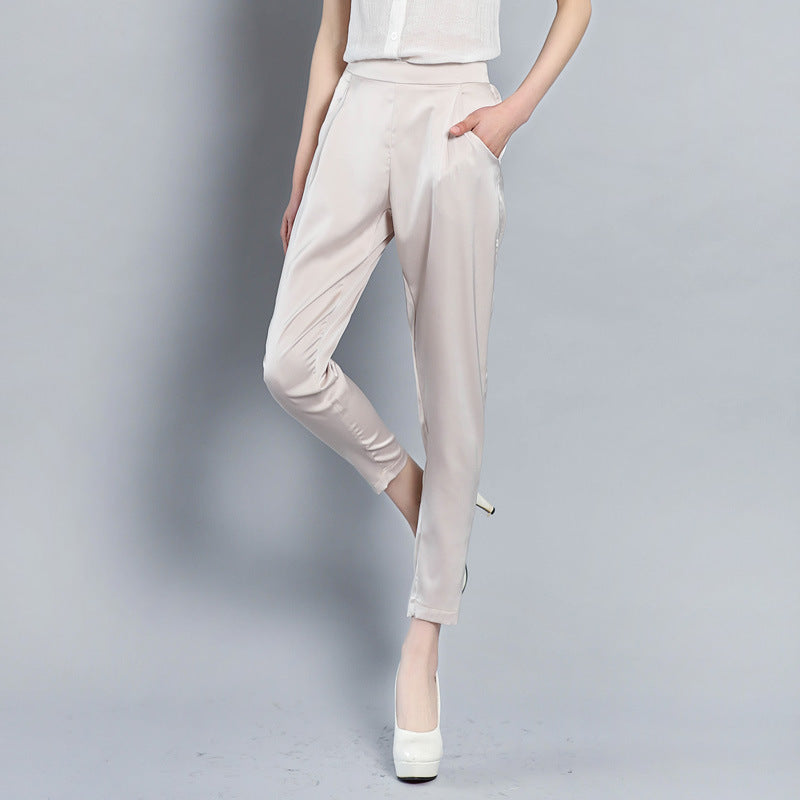 Nine-point Pants Casual Plus Size Stretch Satin Women's Trousers