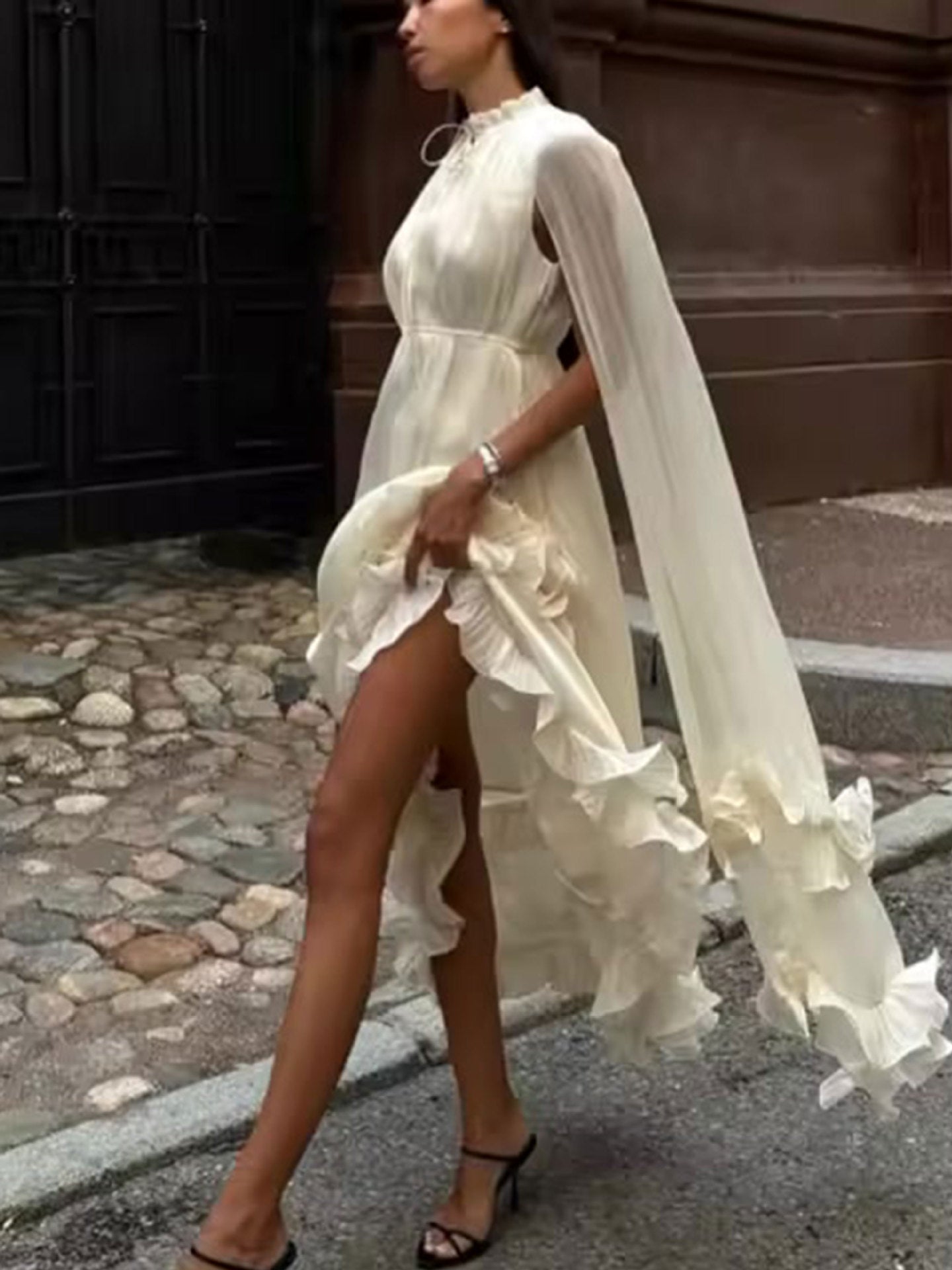 Irregular Ruffle French Shawl Dress