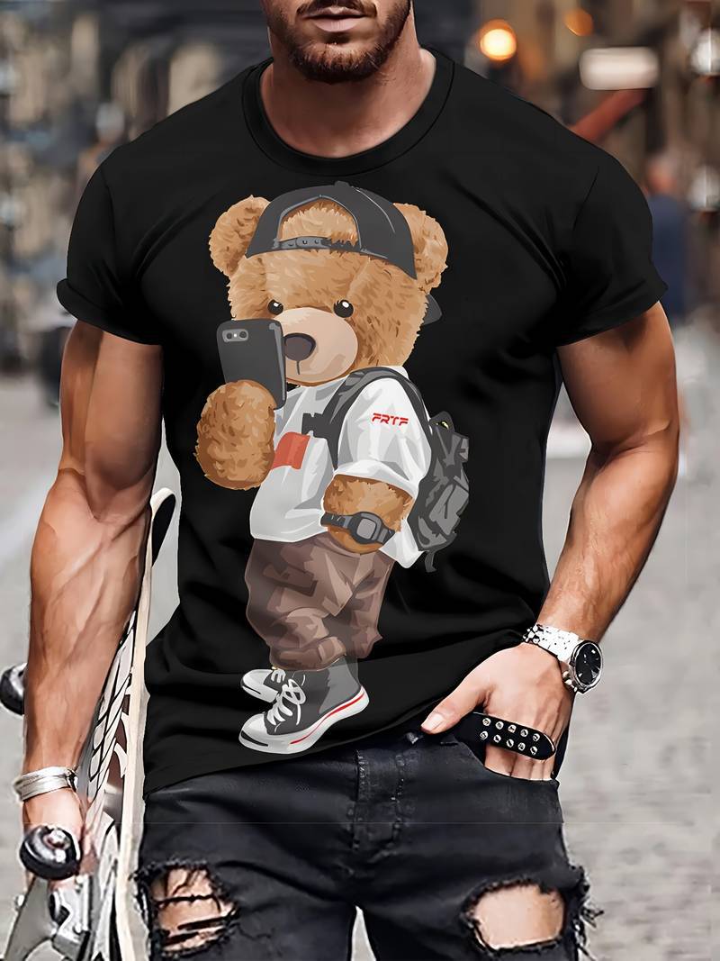 Mens Digital-Print Crew-Neck Short-Sleeve T-Shirt
