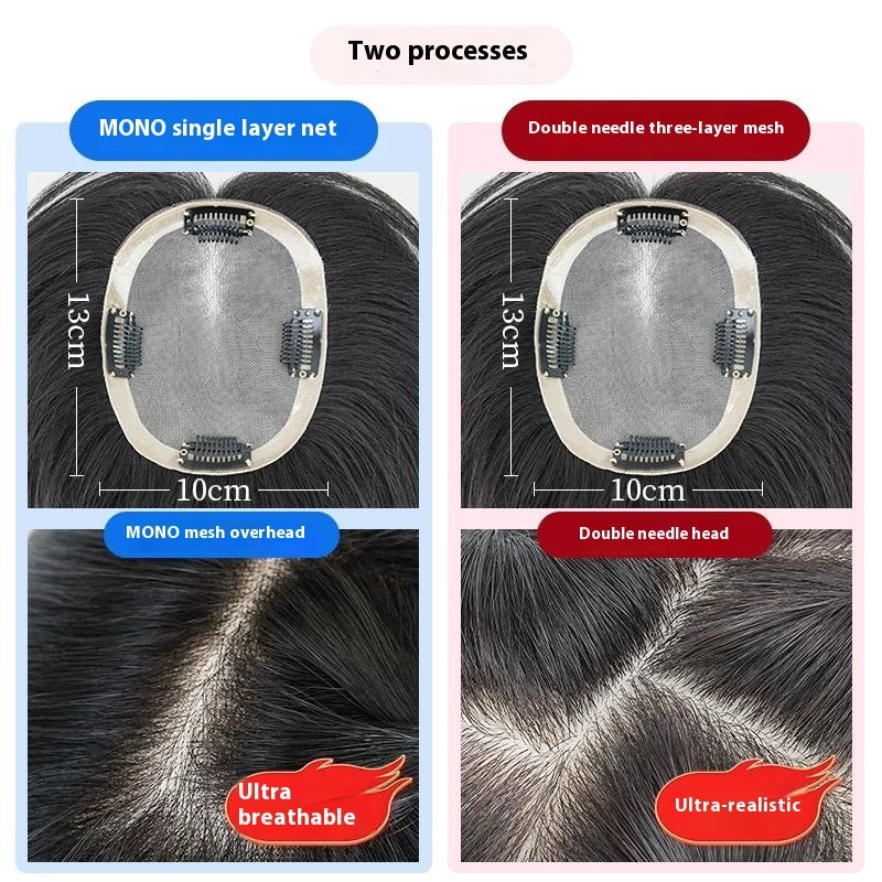 Real Hair Air Bangs Single Layer Net Wig Set Black Length Straight Hair Roll