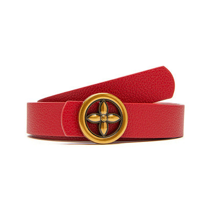 Plum Blossom Round Buckle Decoration Women's PU Belt Fashionable Versatile