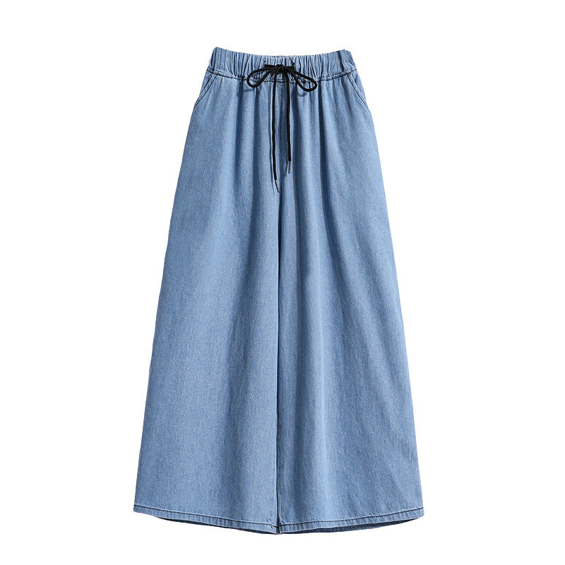 Lace-up tynde jeans med elastik i taljen til kvinder