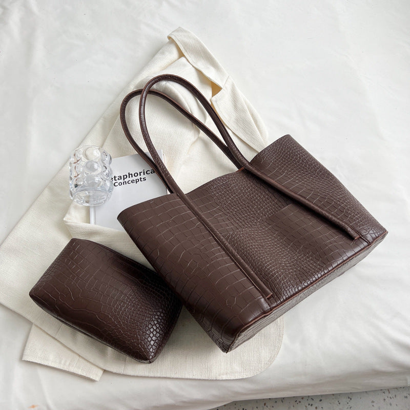 Texture  Shoulder Soft Leather Western Style Commuter Tote Large Capacity Combination Bags