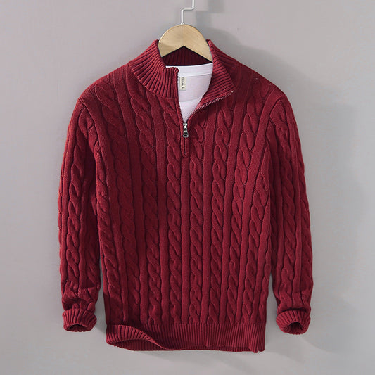 Half-high Neck Thickened Thick Needle Men's Sweater Zip Loose Pullover Knitwear
