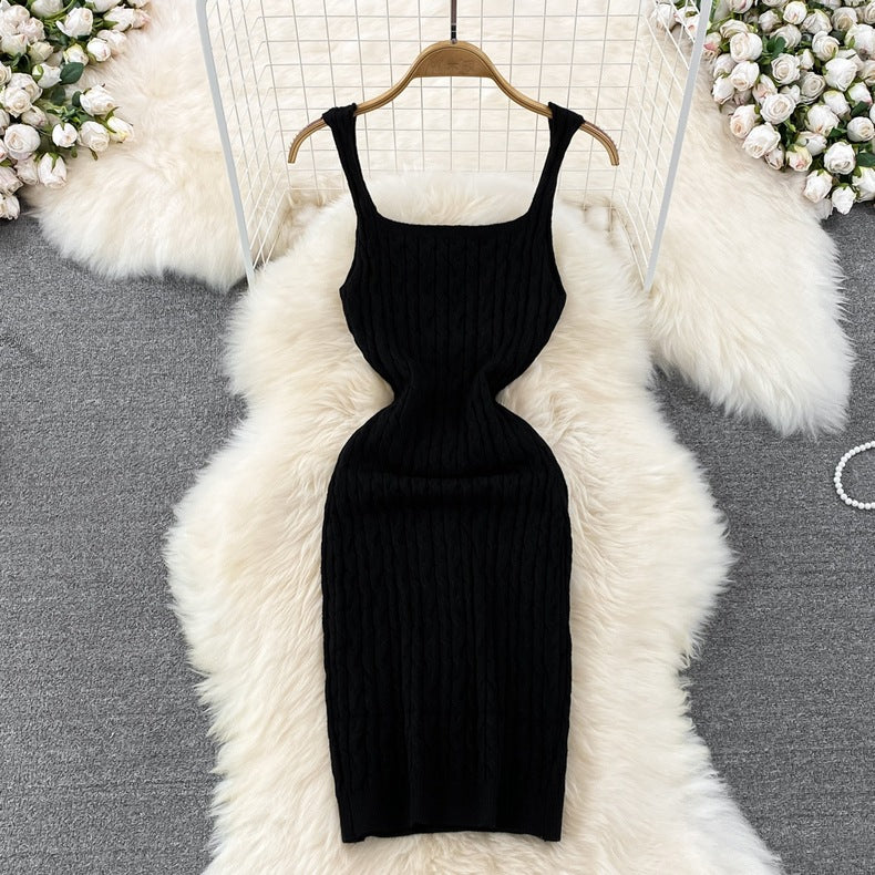 Versatile Cable-Knit Slip-Neck Sweater Body-Con Dress That Slims The