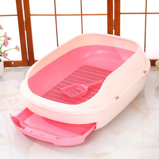 Semi-closed Grid Drawer Double Layer Litter Box