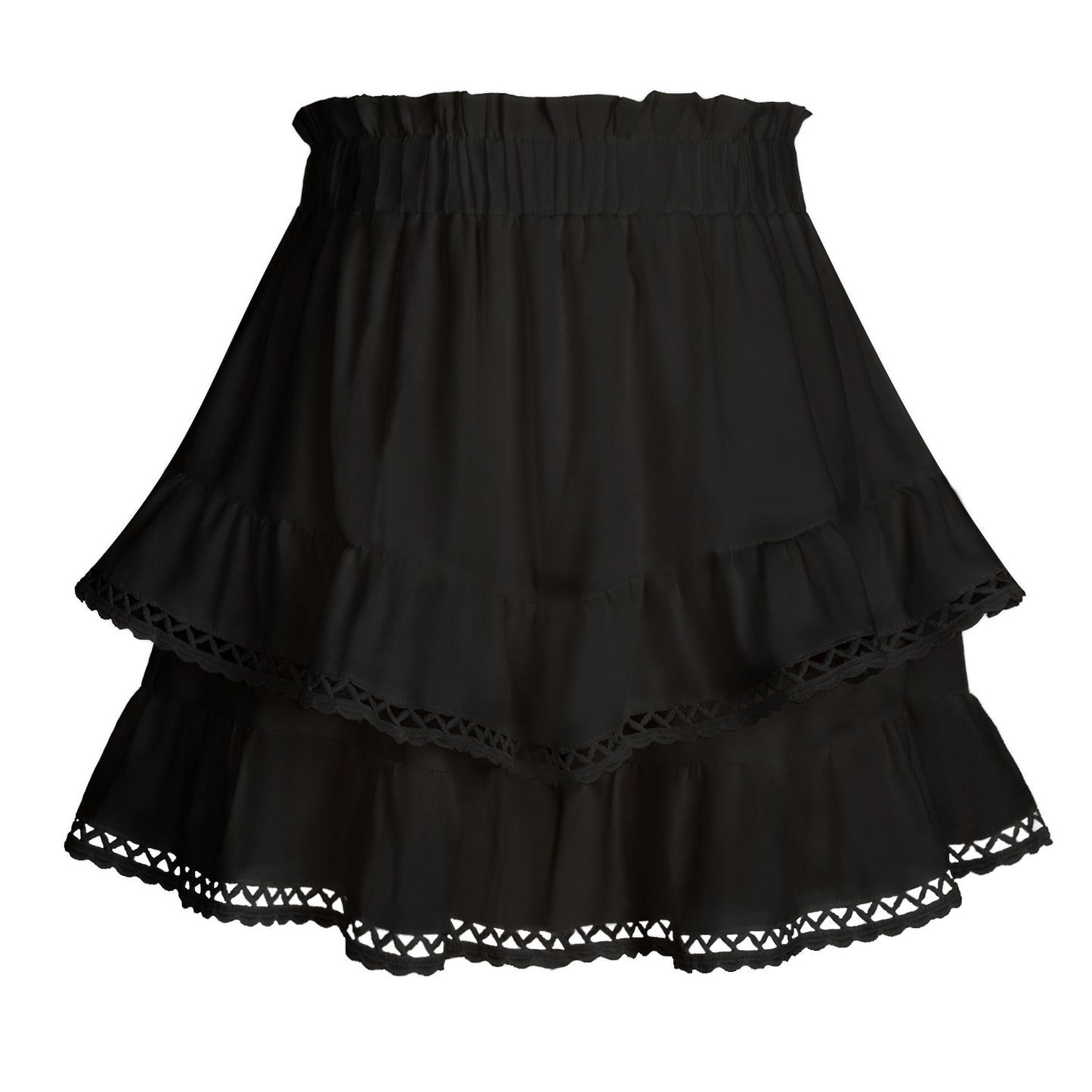 Womens Lace Trim Elasticated Tiered Cake Skirt-Pants
