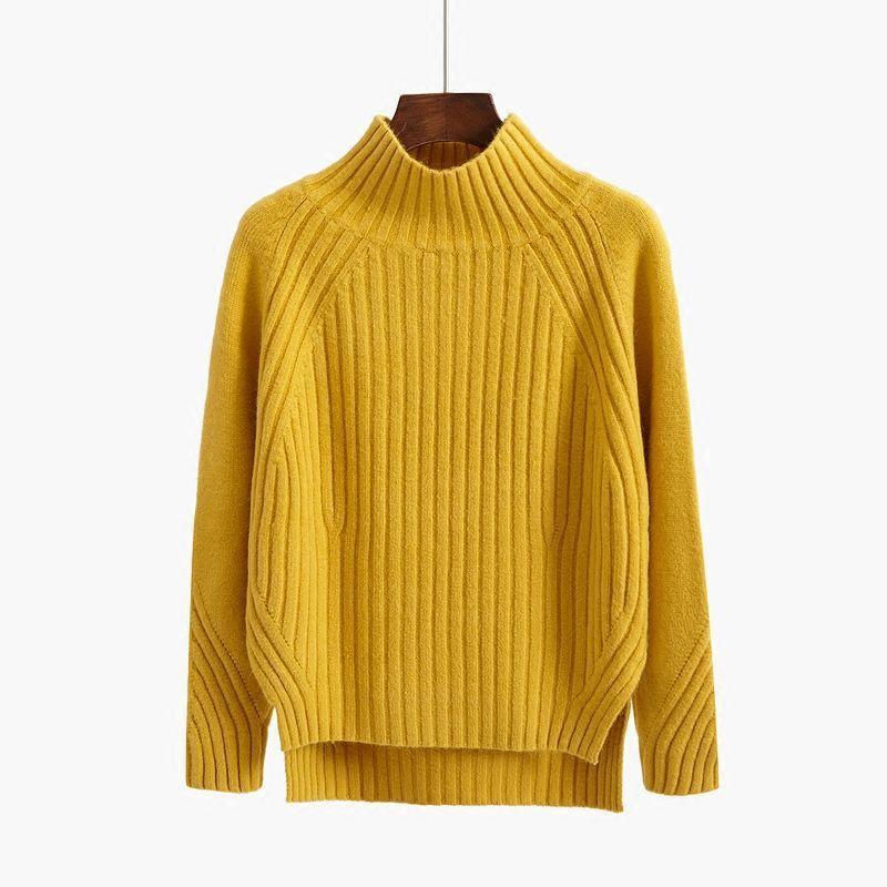 Pure Color Half Collar Sweater Women's Long-sleeved Front Short Back Long Knitted Bottoming Shirt