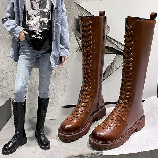 Retro Brown Boots Female Front Lace