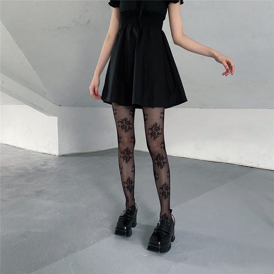 French-style Elegant Vintage Rose Embroidery White Base Silk Stockings Sweet Retro Court-style Tights For Women