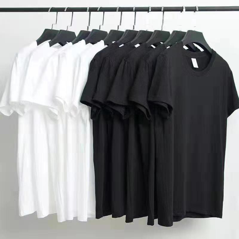 Pure Cotton Plain Clothes Black And White Round Neck Short Sleeve Loose