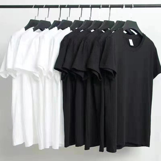 Pure Cotton Plain Clothes Black And White Round Neck Short Sleeve Loose