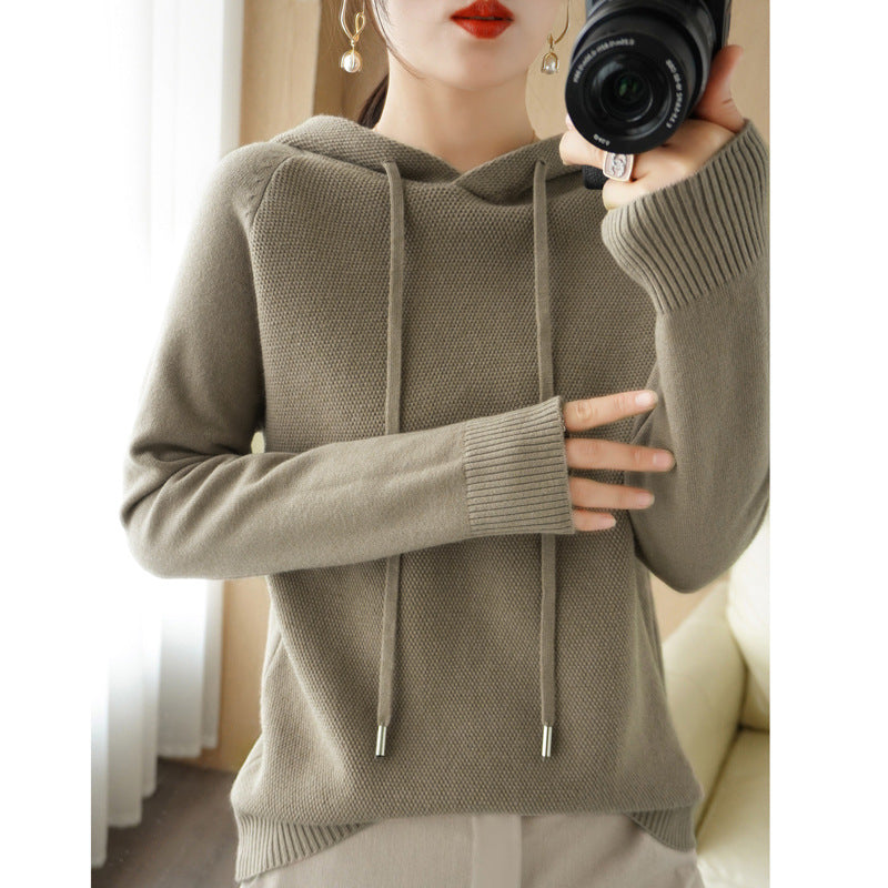 Thick Sweater Base Layer Coat Top Hooded Wool Knit Sweater