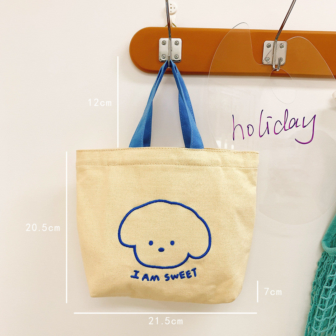 Portable Canvas Embroidery Cartoon Student Simple Handbag