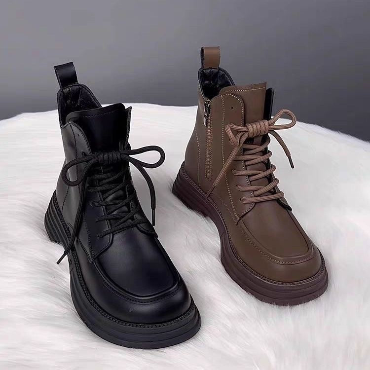 Womens All-Match Soft Leather Padded Dr Martens-Style Boots With Thick Sole For Warmth And Comfort