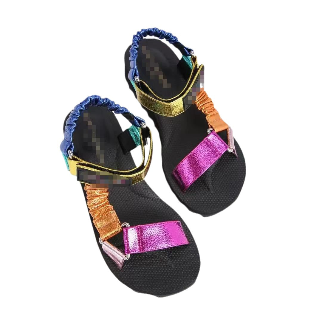 Summer New Thick Bottom Color Matching Velcro European And American Famous Ethnic Style Beach Sandals
