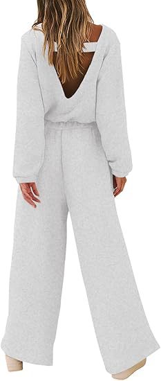 Europæisk Og Amerikansk Mode Sport Og Fritid Langærmet Ensfarvet Rygløs Sweater Jumpsuit Sæt Til Kvinder