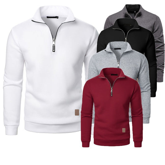 Mænds Halvhøj Krave Half Zip Langærmet Sports Casual Ensfarvet Fleecetrøje