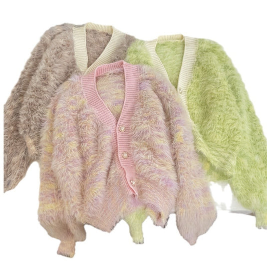 Sweater Coat Mink Fur V-neck Loose Women