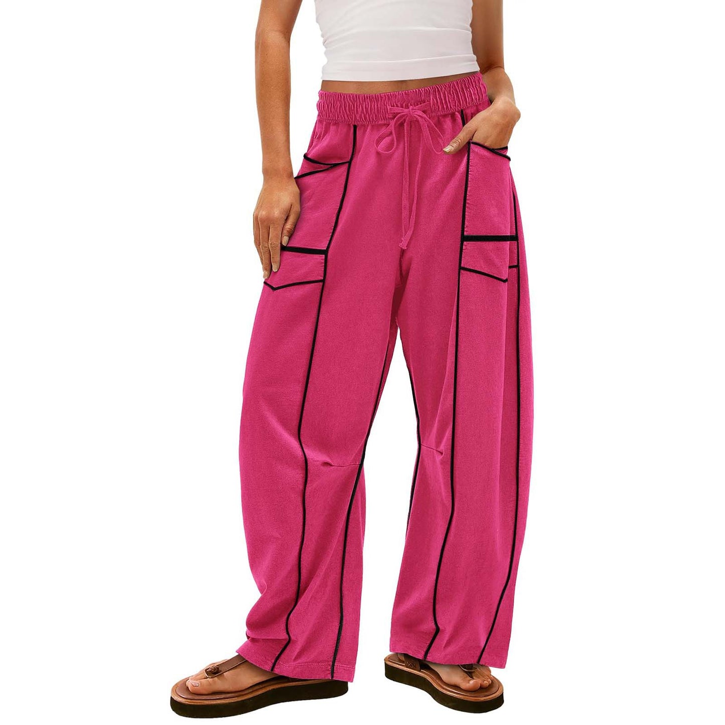Women With Drawstring Waist Casual Pants
