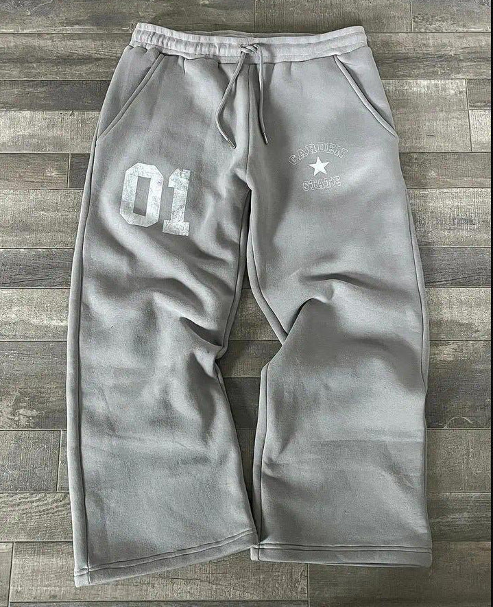 Letter Printed Printed Trousers Elastic Waist Loose Male And Female Trendy Brand Sweatpants