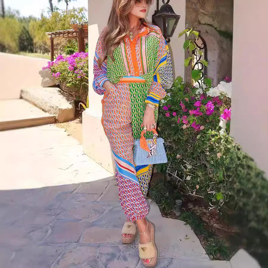 Printed Casual Trousers Shirt Tops Suit