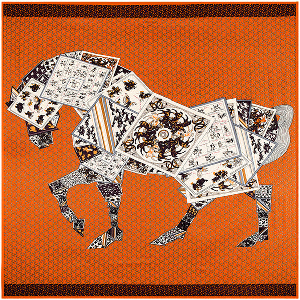 Floral Carriage Twill Large Square Silk Scarf Sunscreen Shawl