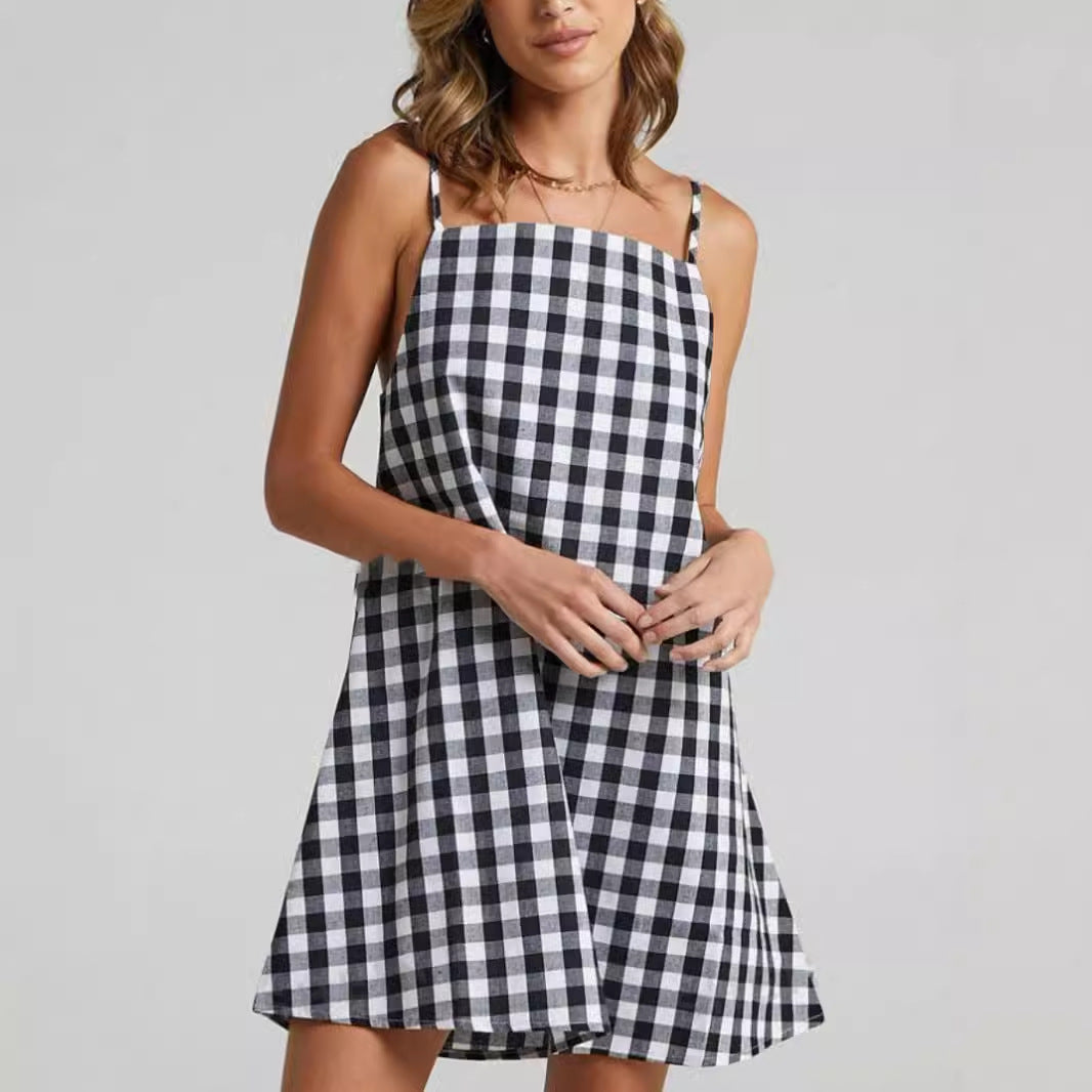 Classic Plaid Bohemian Sundress With Straps