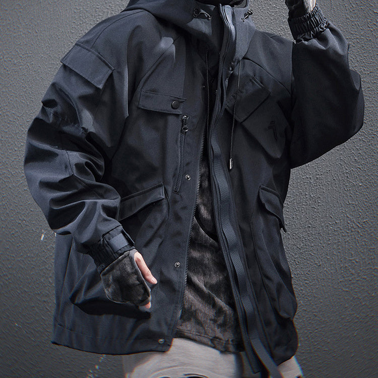 Mechanical Style Multi-pocket Loose Casual Hooded Jacket