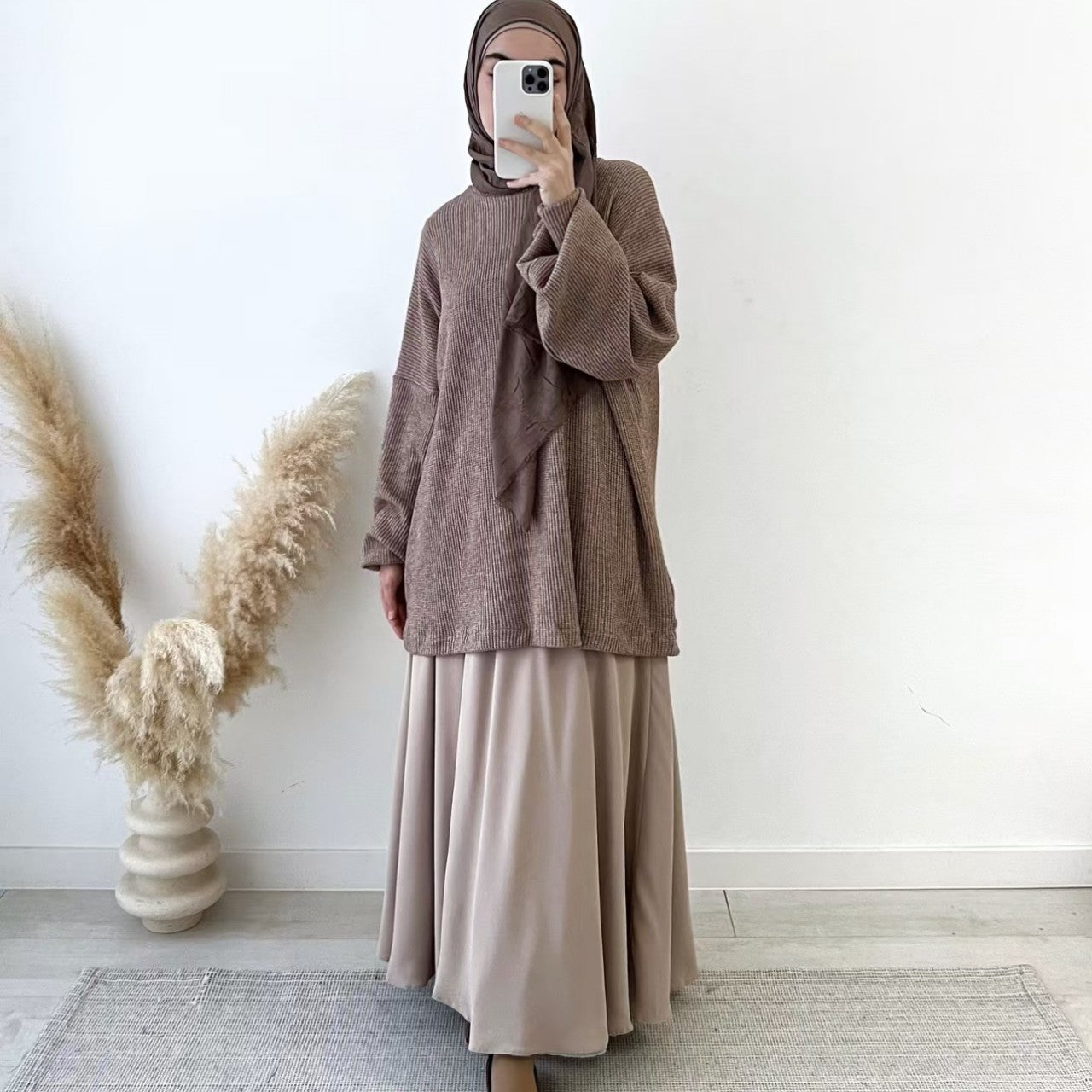 Women's Knitted Pullover Top And Skirt Set
