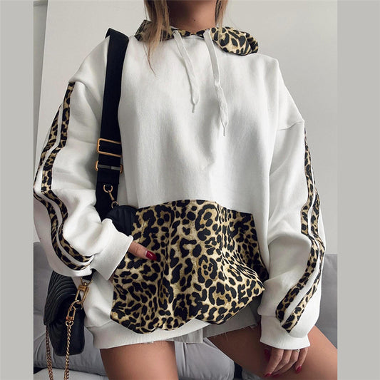 Pendlertrøje med hætte, leopardprint, multifarvet, til kvinder