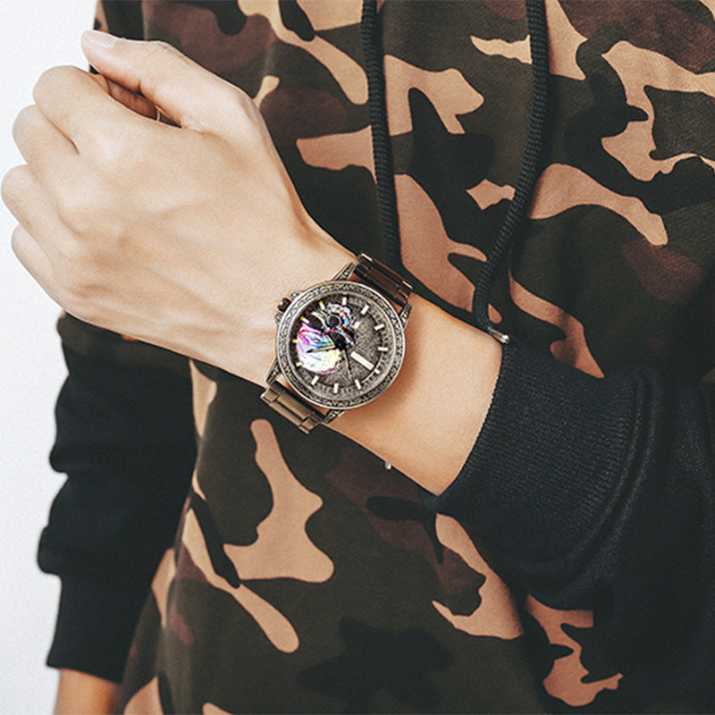 Men Fashion Vintage Stainless Steel Bronze Watch