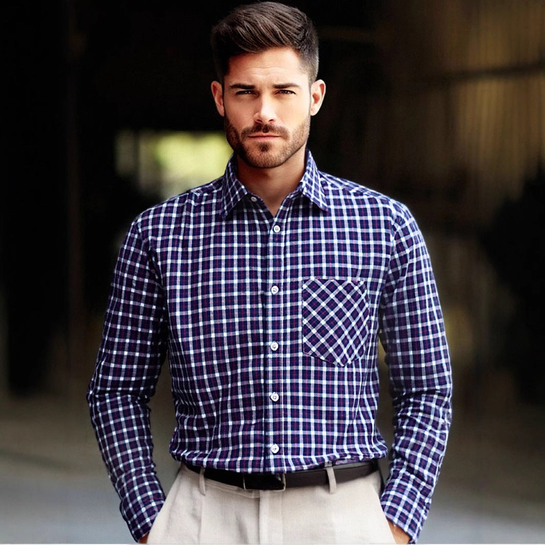 Base-layer Multi-color Plus-size Shirt Turn-down Collar Plaid Shirt