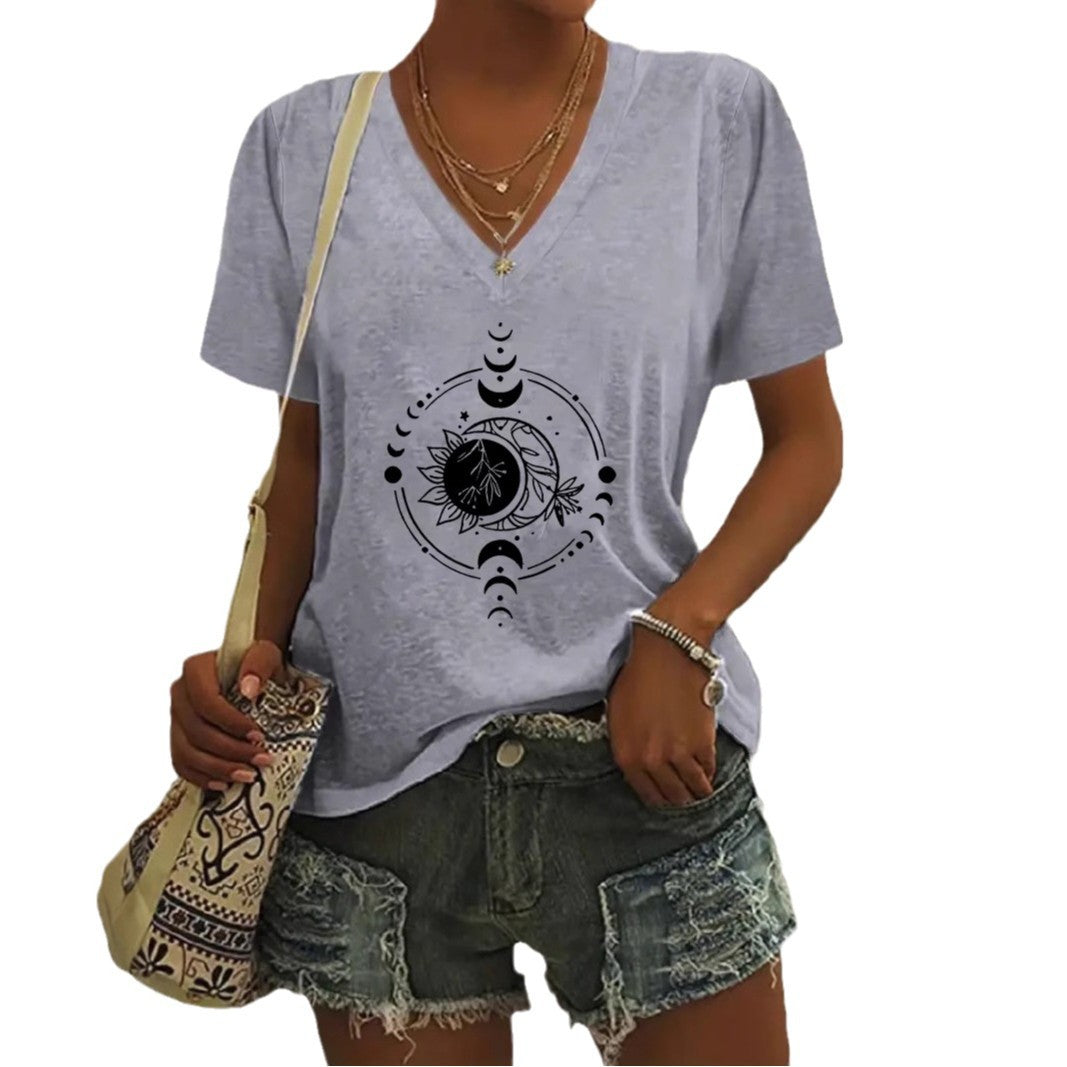 Loose-fitting Printed Short-sleeve T-shirt Top