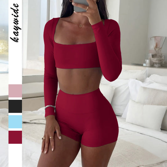 Ensfarvet Yoga Sports-tanktop og shorts sæt til kvinder