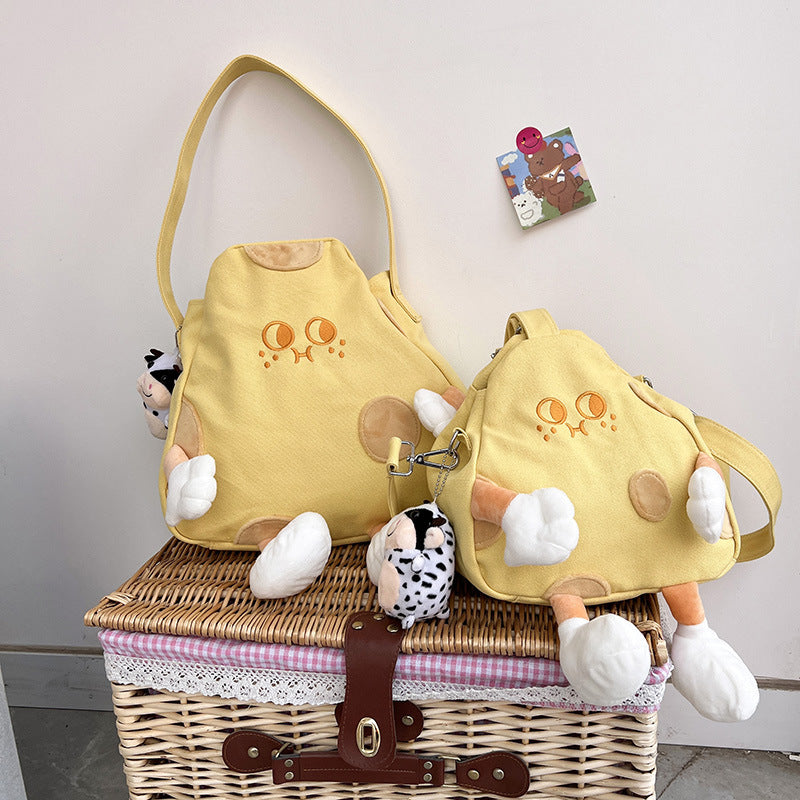 Cute Cheese Canvas One Shoulder Student Messenger Bag