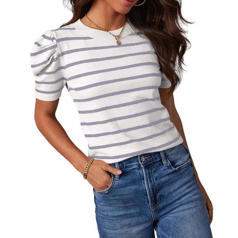 Womens Summer Casual Short-Sleeve Knitted Top