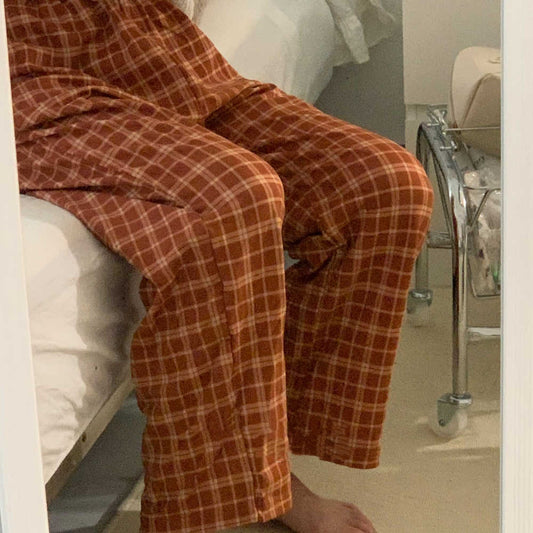 Lazy Feeling Filled With Casual Dirty Orange Checkered Pants
