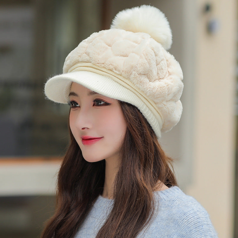 Rabbit Fur Warm Peaked Cap Cute Winter Fur Ball Cold Protection Hat