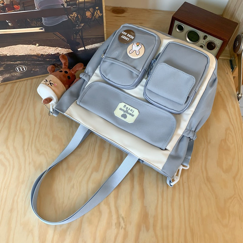 Retro Color Blocking Large Capacity Shoulder Bag For Soft Girls