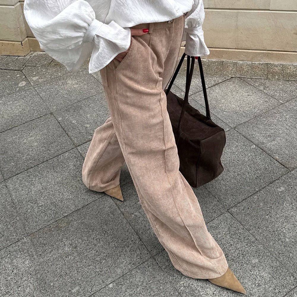 Womens Retro-Style Wide-Leg Loose-Fit Casual Trousers In American Style