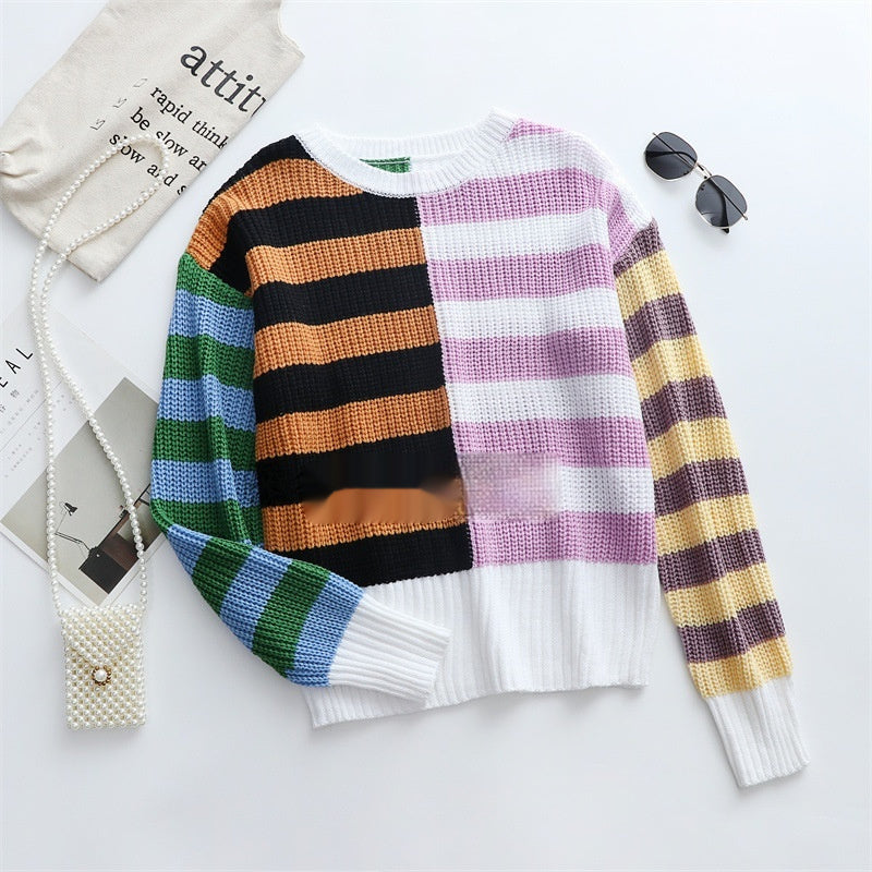 Striped Loose Temperament Commuter Round Neck Pullover Women's Sweater