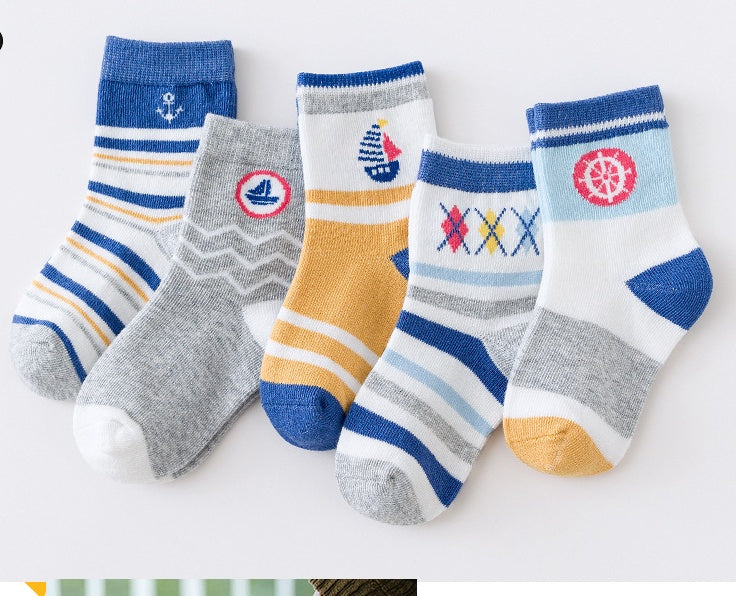 Cartoon Color Matching Sailing Cotton Socks For Boys And Girls