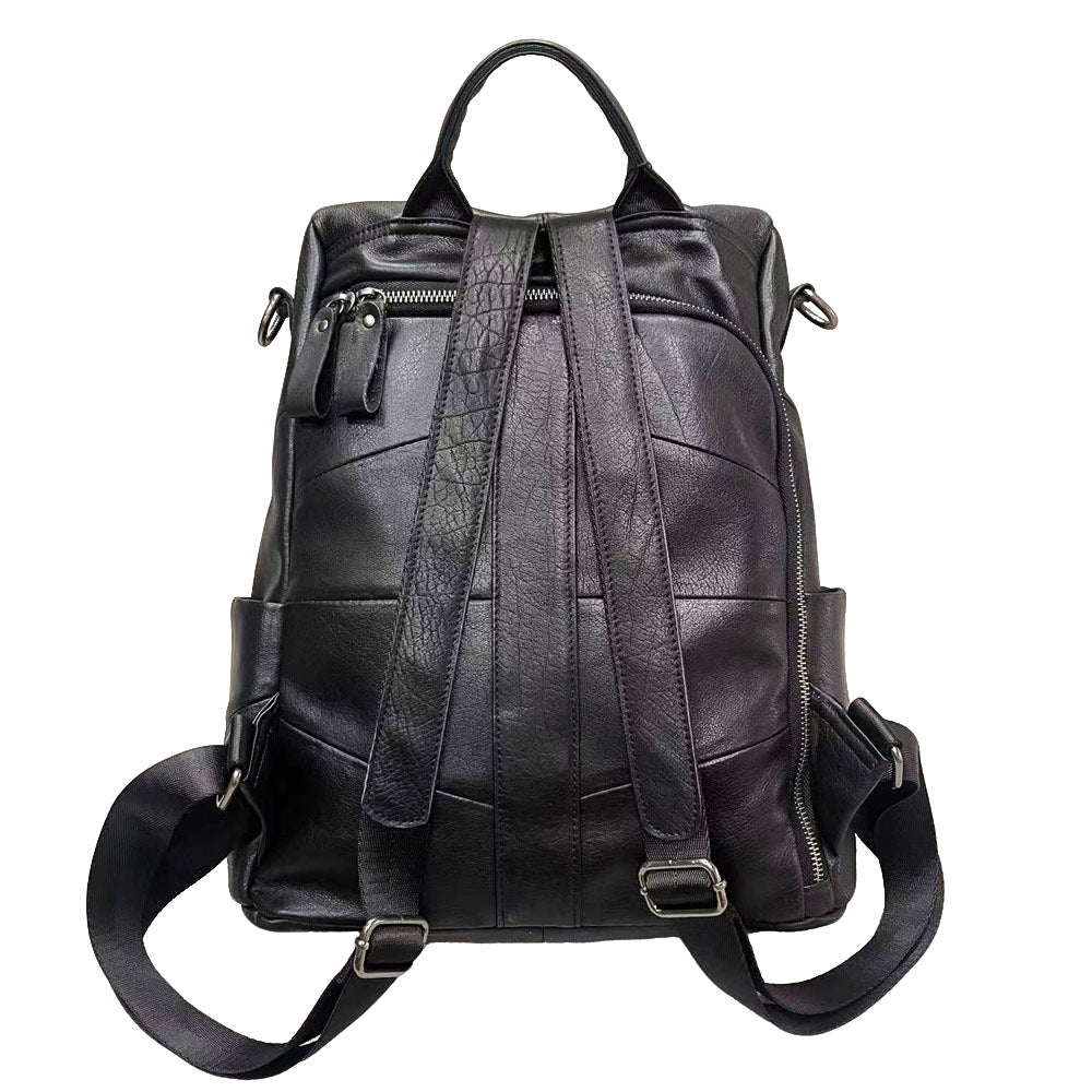 Black First Layer Cowhide Women's Backpack Trendy Fashion