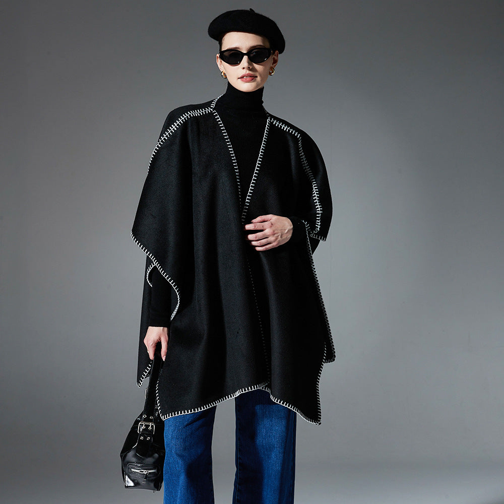 Women's Double-faced Woolen Goods Black Shawl