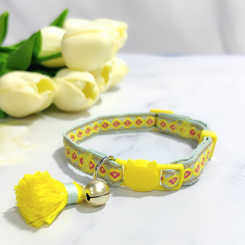 Anti-suffocation Safety Buckle Cat Collar Tassel Bell Adjustable Anchor Chain Rope
