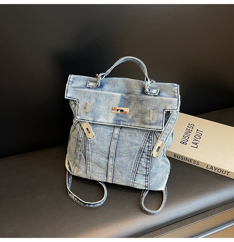 Retro Washed Denim Backpack Design Sense